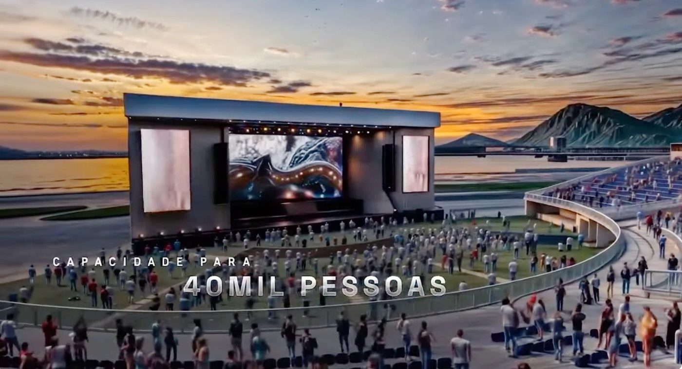 Renderização do anfiteatro do Parque Imagine com capacidade para 40 mil pessoas