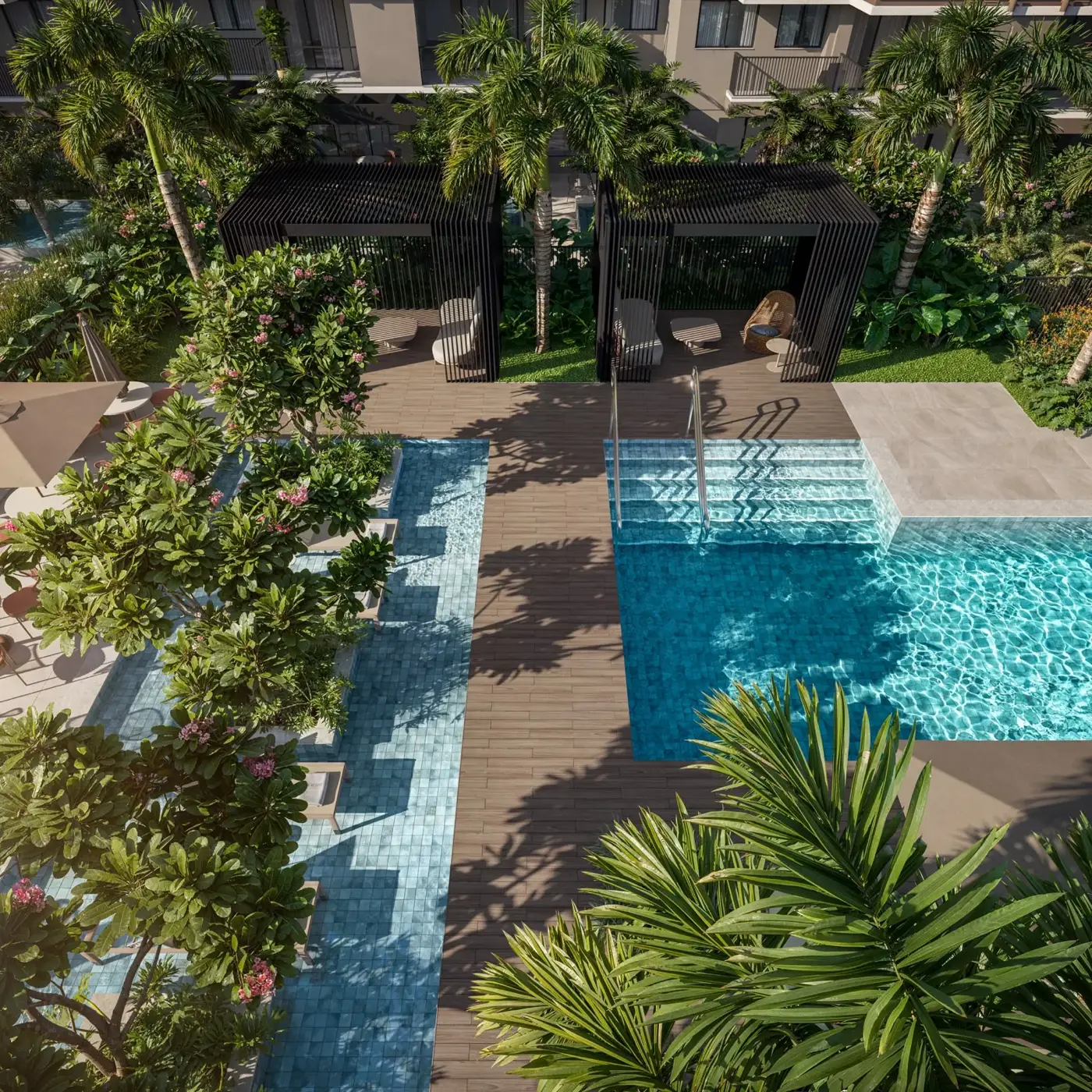 Piscina e gazebos do ON Resort Cidade Jardim