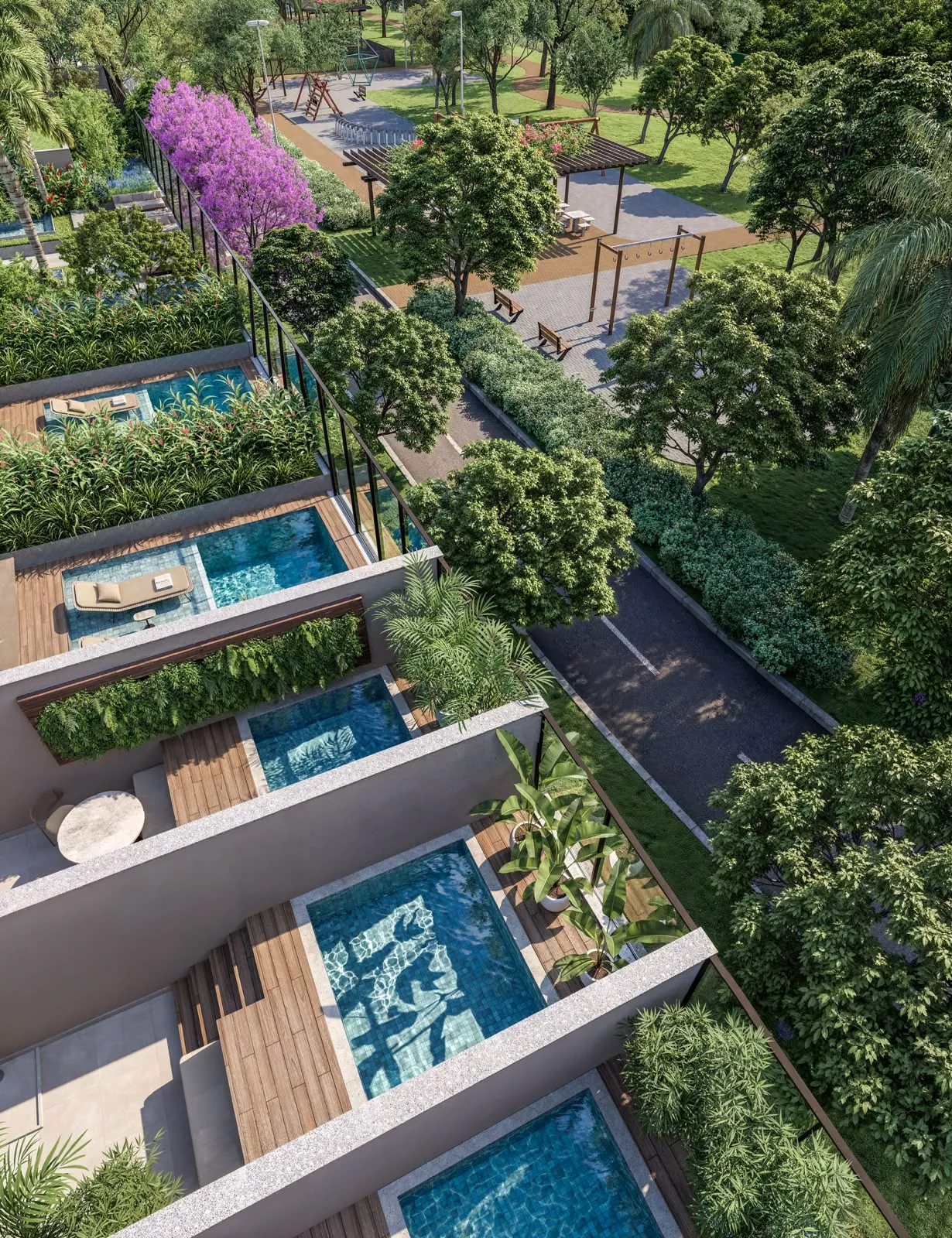 Gardens e pool house do Ed. Polinésia integrados ao Parque Linear do Cidade Jardim | ON Resort Cidade Jardim