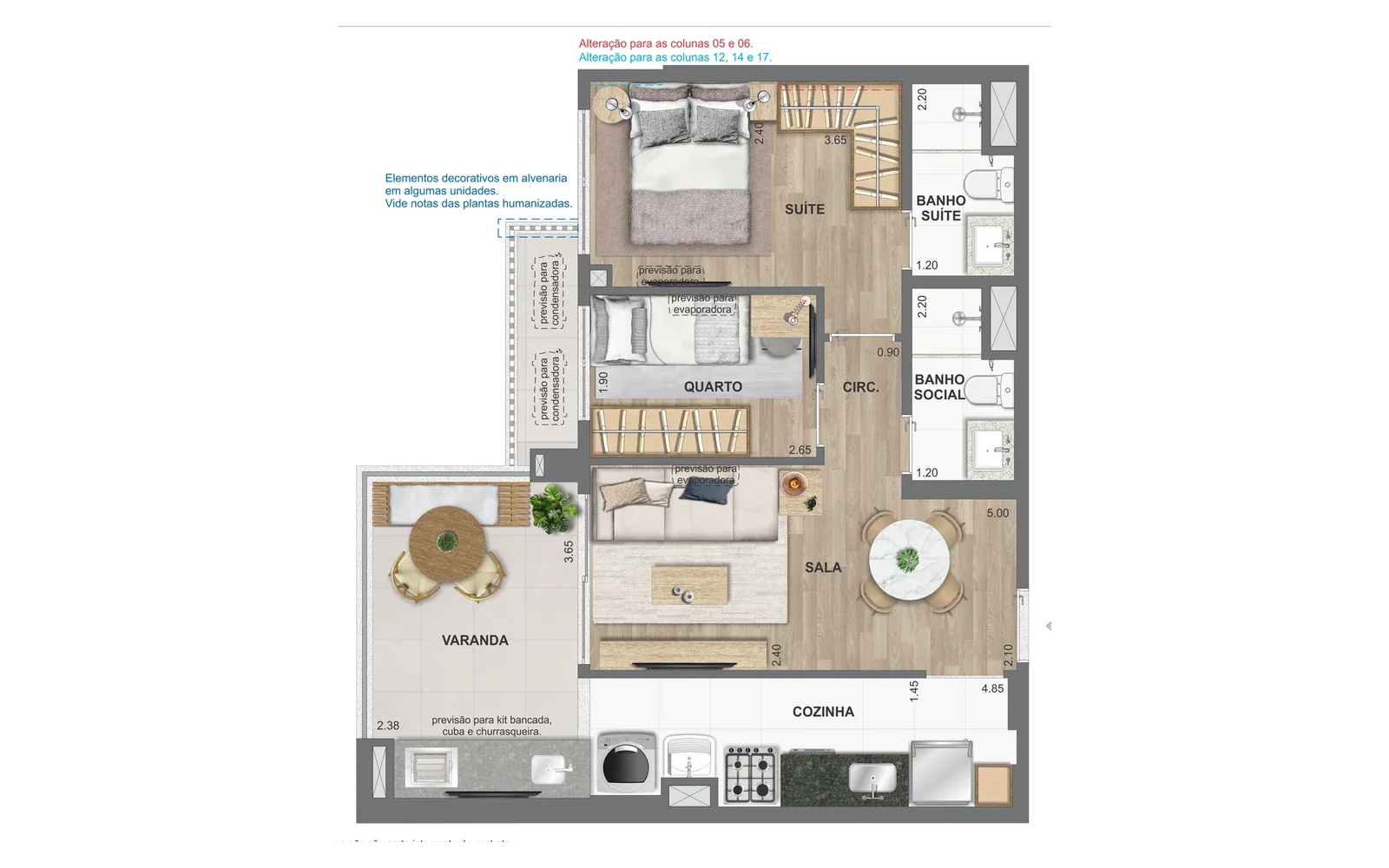 Planta 2 quartos | Ed. Fiji | 59 m² | ON Resort Cidade Jardim