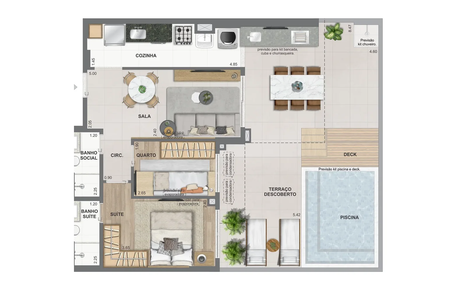 Planta 2 quartos garden | Ed. Fiji | 92 m² | ON Resort Cidade Jardim