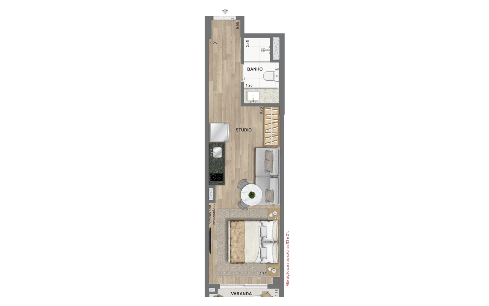Planta Studio | Ed. Polinésia | 32 m² | ON Resort Cidade Jardim