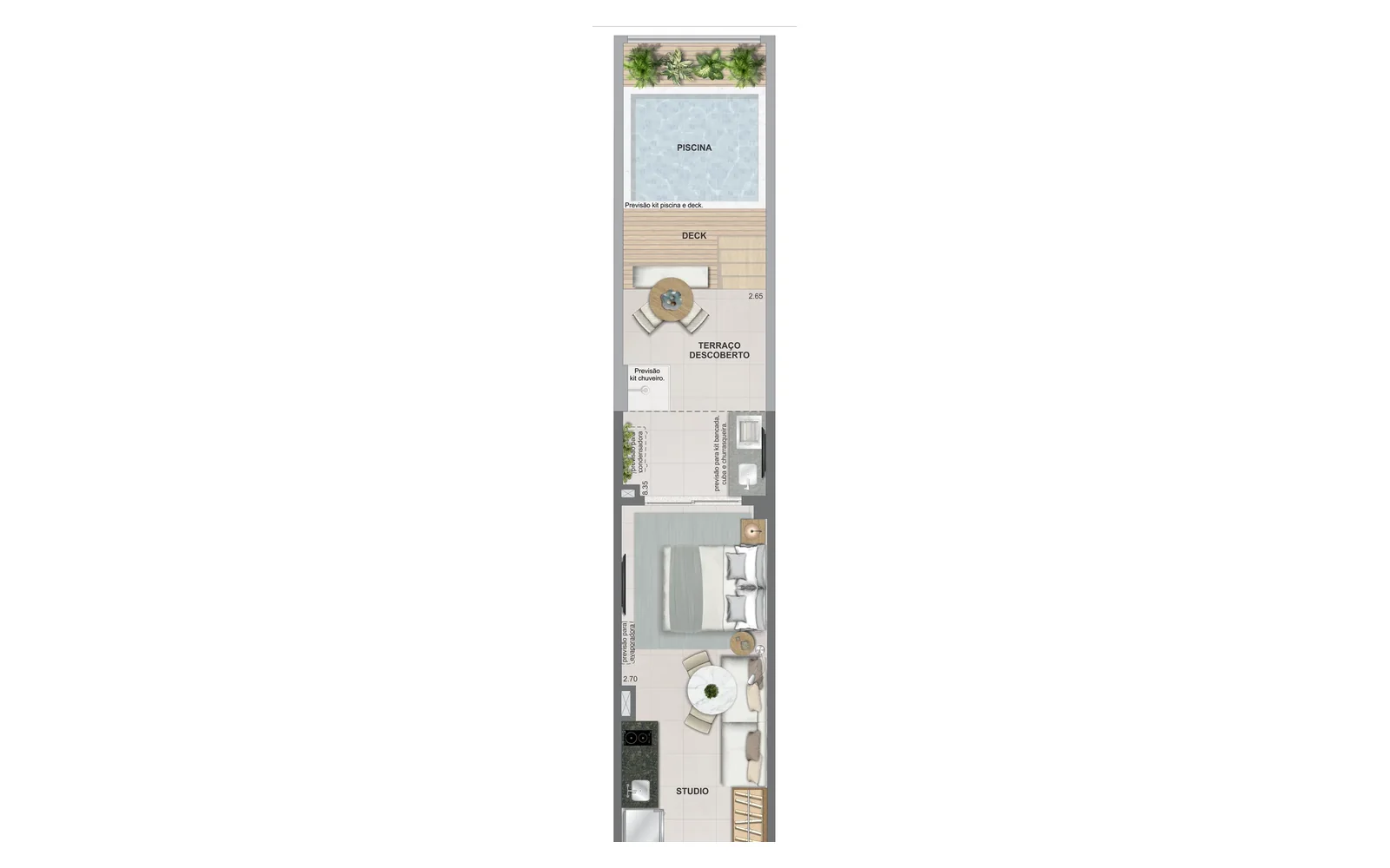Planta Studio garden | Ed. Polinésia | 52 m² | ON Resort Cidade Jardim