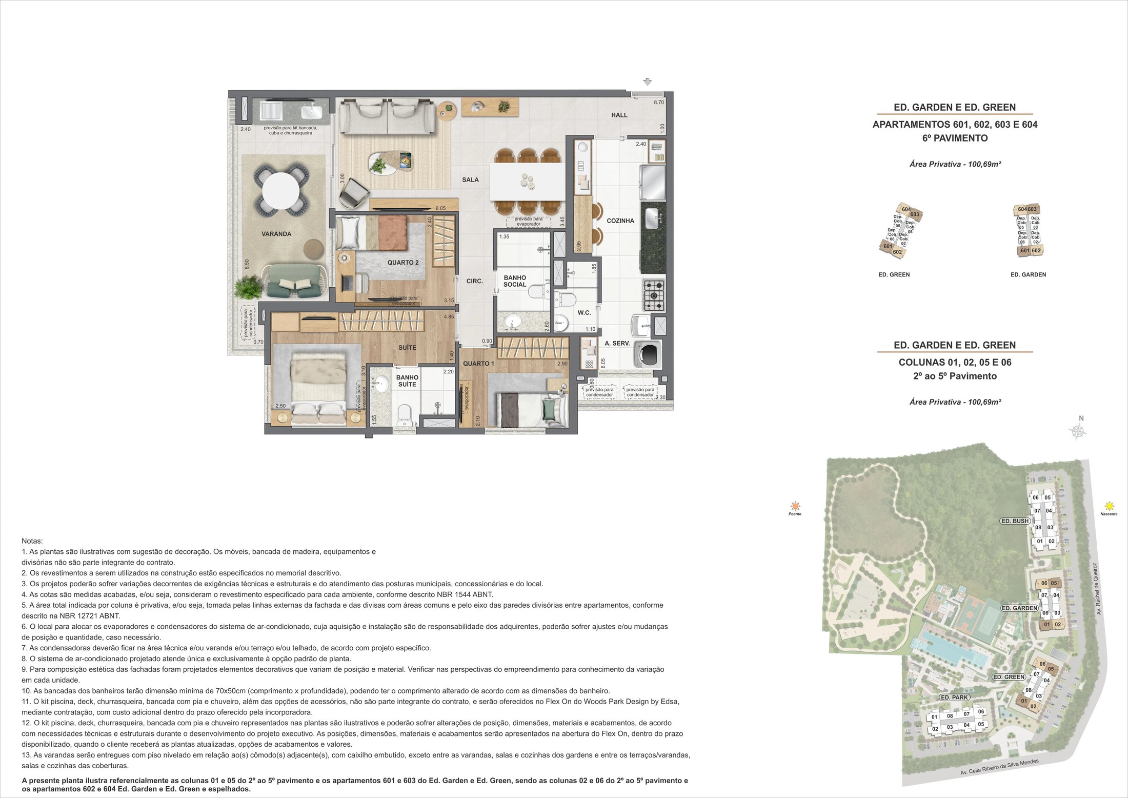 Planta do Ed. Garden e Ed. Green, colunas 01, 02, 05 e 06