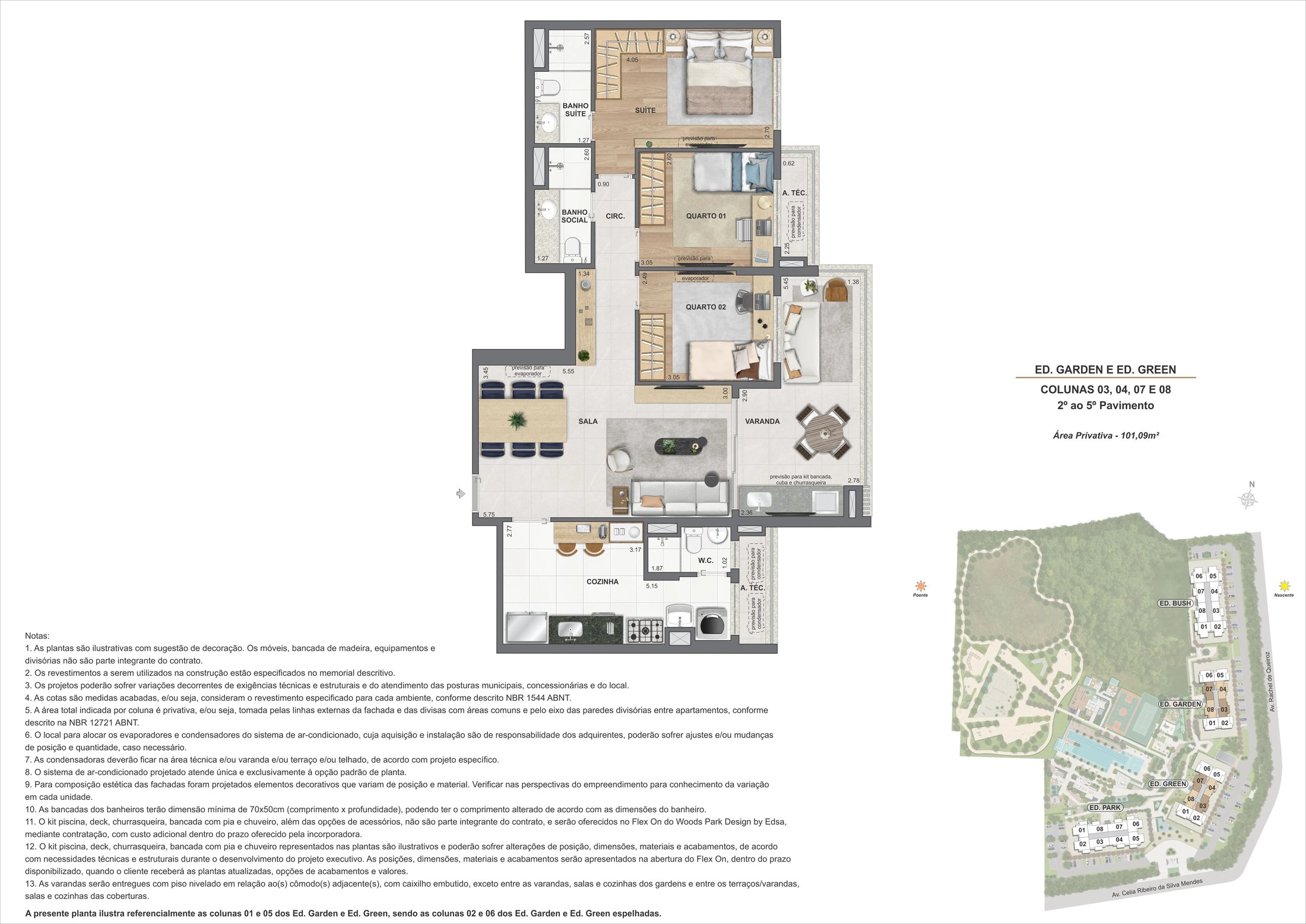 Planta do Ed. Garden e Ed. Green, colunas 03, 04, 07 e 08